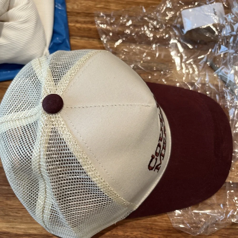 Could Be Meaner Trucker Hat Cream Burgundy Two Tone Baseball Cap